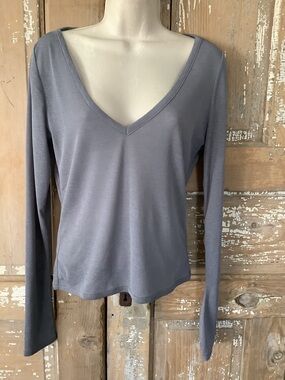 New REFORMATION Emery Sheer Knit Top Grey  Medium Long Sleeve